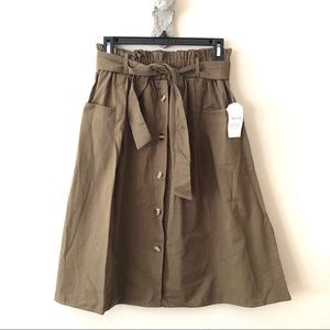Anthro Sadie & Love Midi Button Down Skirt Green M